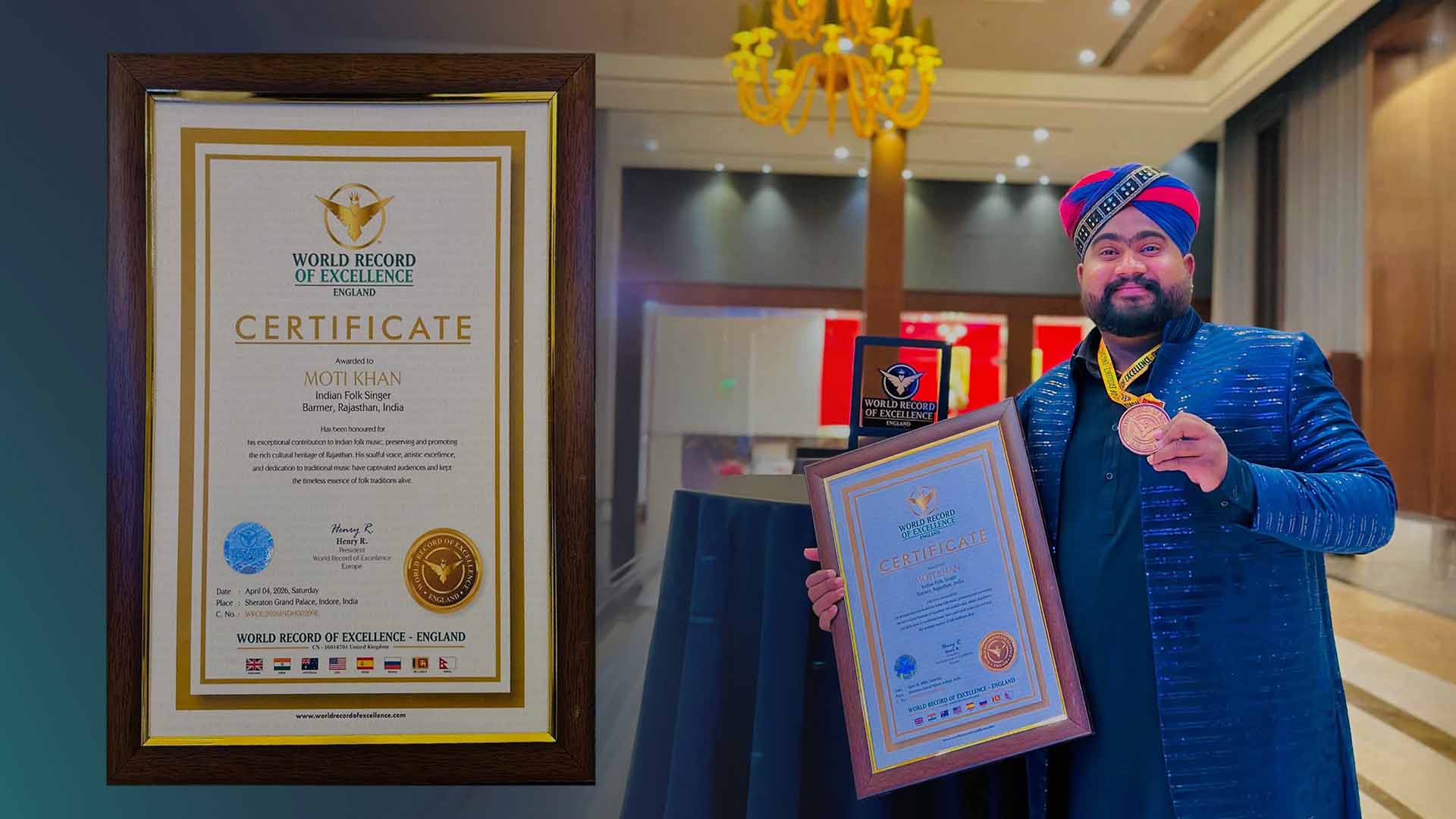 Barmer Folk Artist Moti Khan’s Name Recorded in World Record of Excellence in England